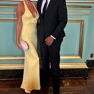 MESHKI yellow sequin dress